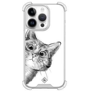iPhone 14 Pro siliconen shockproof hoesje - Kat kiekeboe