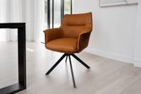 Bureaustoel LE GRAND cognac echt leer structuurstof zwart metalen frame - 46989
