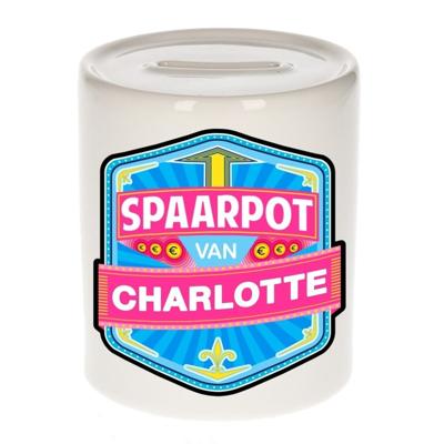 Kinder spaarpot met naam - Charlotte - keramiek - met dop - wit - Sparen - Spaargeld van Charlotte