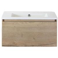 Frozen Badmeubelset 80 cm - Greeplijst in Kleur - Natuur Eiken - Keramische Wastafel Wit Zonder Kraangat