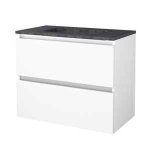 Badmeubelset Aquasplash Salt 80x46 cm Greeploos 2 Lades Met Wastafel Hardsteen Ice White Aquasplash