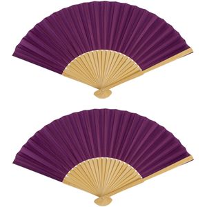Spaanse handwaaier - 2x - special colours - aubergine paars - bamboe/papier - 21 cm
