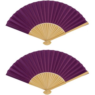 Spaanse handwaaier - 2x - special colours - aubergine paars - bamboe/papier - 21 cm
