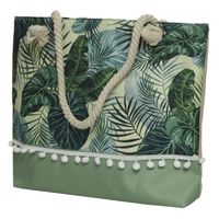 Strandtas met handvat groen met bladeren polyester 45 x 35 cm - Strandtassen - thumbnail