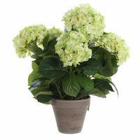 Groene hortensia kunstplant 45 cm met grijze pot   -