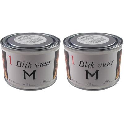 Blik vuur tuinfakkel - 2x - 11 x 7 cm - 4 branduren - verlichting in blik - tuinkaars