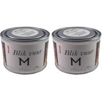 Blik vuur tuinfakkel - 2x - 11 x 7 cm - 4 branduren - verlichting in blik - tuinkaars