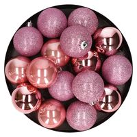 12x Kunststof kerstballen glanzend/mat roze 6 cm kerstboom versiering/decoratie   -