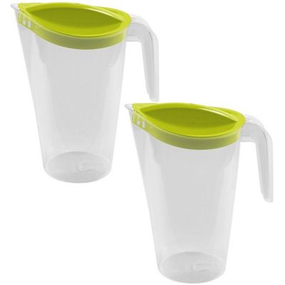 2x Waterkannen/sapkannen met groene deksel 1,75 liter kunststof