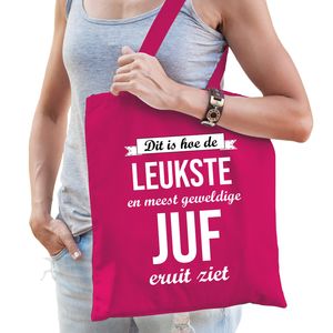 Leukste juf katoenen cadeau tas roze voor dames