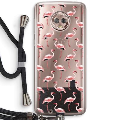 Flamingoprint groen: Motorola Moto G6 Transparant Hoesje met koord