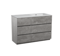 Storke Edge staand badmeubel 120 x 52 cm beton donkergrijs met Diva asymmetrisch rechtse wastafel in glanzend composiet marmer