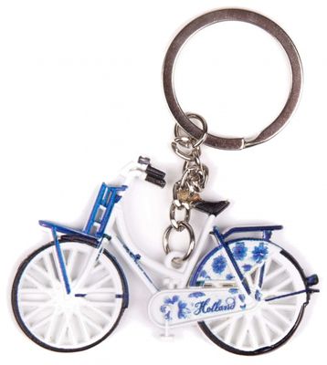 Matix sleutelhanger fiets Delfts blauw 7 x 4 cm staal wit