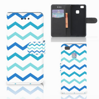 Huawei P9 Lite Telefoon Hoesje Zigzag Blauw - thumbnail