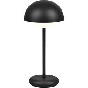 LED Tafellamp met Oplaadbare Batterijen - Trion Berna - 2W - Warm Wit 3000K - Spatwaterdicht IP44 - Dimbaar - Rond - Mat Zwart - Kunststof