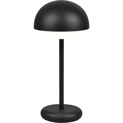 LED Tafellamp met Oplaadbare Batterijen - Trion Berna - 2W - Warm Wit 3000K - Spatwaterdicht IP44 - Dimbaar - Rond - Mat Zwart - Kunststof