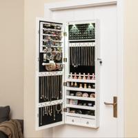 Hangende Sieradenkast 2-in-1 Spiegelkast met LED-verlichting & Lades Afsluitbare Wandkast Sieradenorganizer voor Wand-/Deurmontage