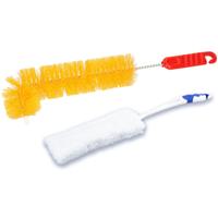 2-Delige verwarming schoonmaakset - oranje/wit - microvezel borstel - L vorm radiator borstel