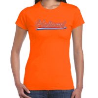 Oranje t-shirt met Nederlandse wimpel voor dames - Holland / Nederland supporter shirt EK/ Wk - thumbnail