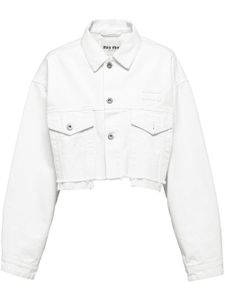 Miu Miu veste crop en jean à logo brodé - Blanc