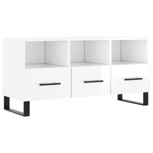 The Living Store TV-meubel 3 vakken en 3 lades - 102x36x50 cm - Hoogglans wit