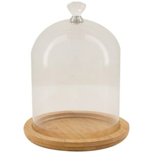 Decoratie stolp - glas - houten bruin plateau - D12 x H16,3 cm