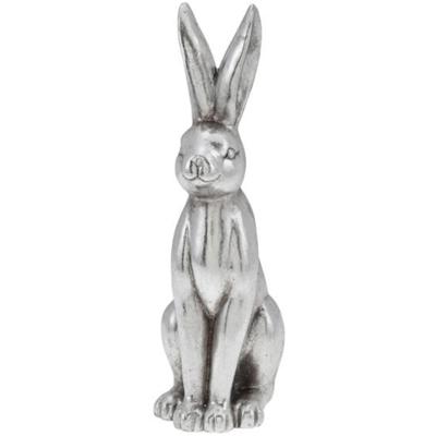 Decoratie beeld paashaas - zittend - zilver - polyresin - 30 cm - haas / konijn - paasdecoratie