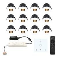 Set van 12 Betty LED Mini Inbouwspots met Trafo en Muurdimmer - 12 Volt 3 Watt 140 lumen - Dimbaar - Plat 37mm - 2700K - IP44 waterdicht - Wit