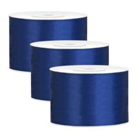 Partydeco Cadeaulint - 3x - blauw - 5 cm x 25 meter - satijn - sierlint - inpakken - decoratie
