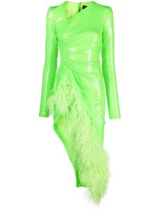 David Koma robe mi-longue ornée de sequins à col v - Vert