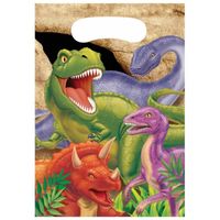 8x stuks Dinosaurus thema feestzakjes/cadeauzakjes 22 x 16 cm - Uitdeelzakjes - thumbnail