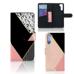 OPPO A91 | Reno3 Book Case Zwart Roze Vormen