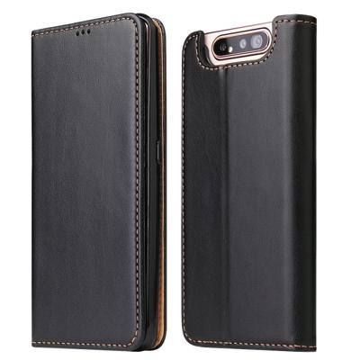 Dermis textuur PU + TPU horizontale Flip lederen draagtas met houder & kaartsleuven & portemonnee voor Galaxy A80 (zwart)