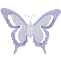 Mega Collections tuin/schutting decoratie vlinder - metaal - lila paars - 24 x 18 cm   -