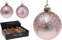 Kerstbal glas 8 cm wit blad 3ass Nampook - Nampook