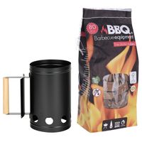 BBQ/Barbecue briketten starter met houten handvat zwart 27 cm met 80x BBQ aanmaakblokjes