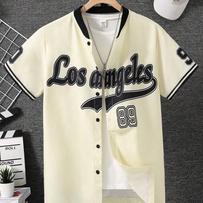 Teen Boy Short Sleeve Baseball Shirt - Apricot Geometric Top Apricot / 13Y