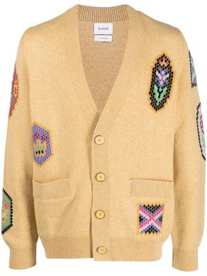 Barrie cardigan Scottish Symbols en maille intarsia - Jaune