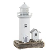 Items Decoratie Maritiem beeld LED Vuurtoren - Hout - 30 cm - wit - thumbnail