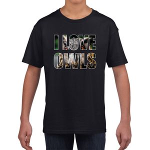 I love owls / uilen dieren shirt zwart kids