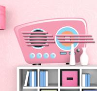Sticker roze vintage radio
