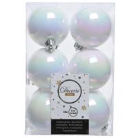 12x Kerstballen - parelmoer wit - 6 cm - kunststof - glans