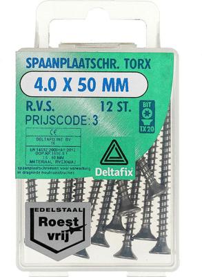 Sp.pl.schr.torx 4,0x50mm rvs 12st - Deltafix