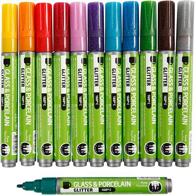 Creativ Company Glas- en porseleinstiften kleur glitter, 12st.
