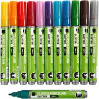 Creativ Company Glas- en porseleinstiften kleur glitter, 12st.
