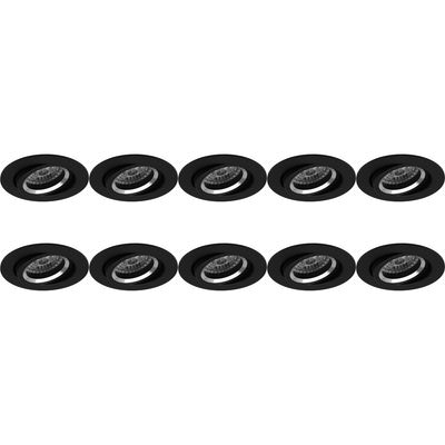 Spot Armatuur 10 Pack - Pragmi Aerony Pro - GU10 Inbouwspot - Rond - Zwart - Aluminium - Kantelbaar - Ø82mm