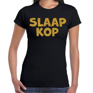 Verkleed T-shirt voor dames - slaapkop - zwart - glitter goud - themafeest