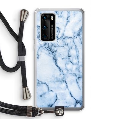 Blauw marmer: Huawei P40 Transparant Hoesje met koord