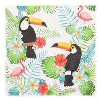 Servetten Hawaii/jungle thema - 40 x 40 cm - 60x stuks - Flamingo/toekan print