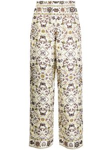 Tory Burch pantalon en soie à imprimé graphique - Marron